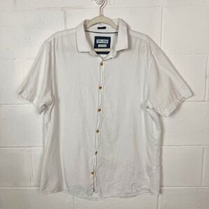 Tenth & Ocean Men's Linen Blend Button Up Shirt Collar White‎ Preppy Coastal XL